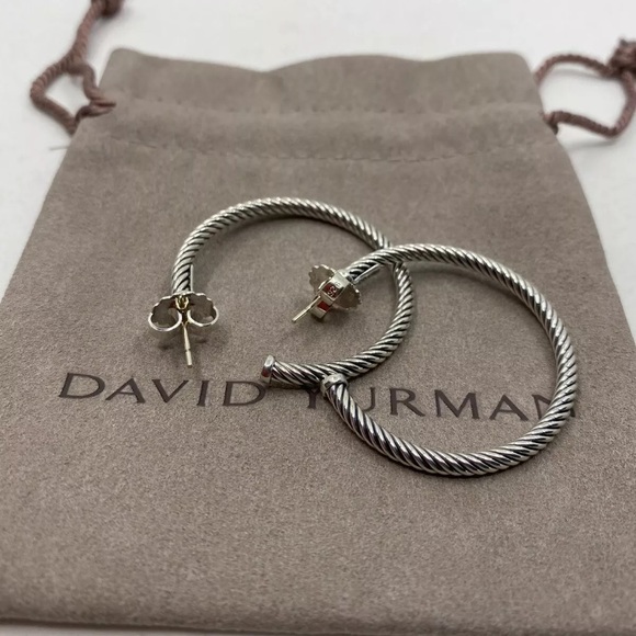 David Yurman Medium Cable Hoop Earrings 1.5" - Picture 2 of 11